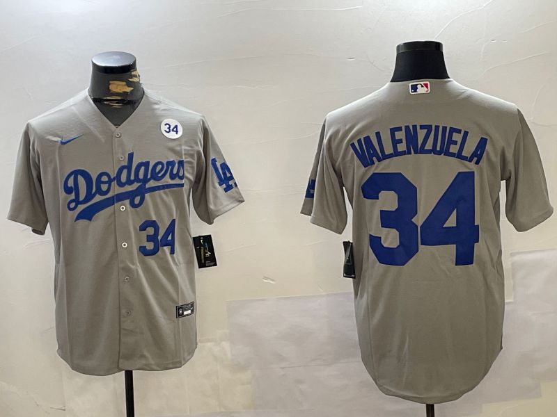Men Los Angeles Dodgers 34 Valenzuela Grey Game 2024 Nike MLB Jersey style 112011